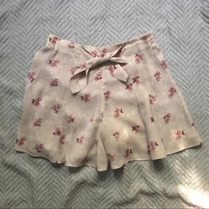 Floral Print Flowy Shorts with Tie Front